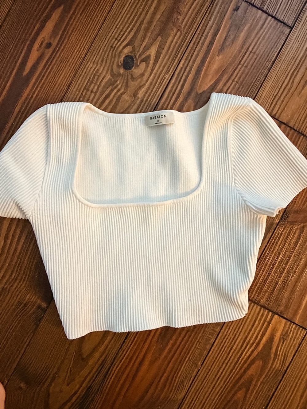Babaton Cream Ribbed Square-Neck Crop Tee